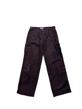 Talbots Irish Linen Pants Brown Cargo Wide Leg Size 8